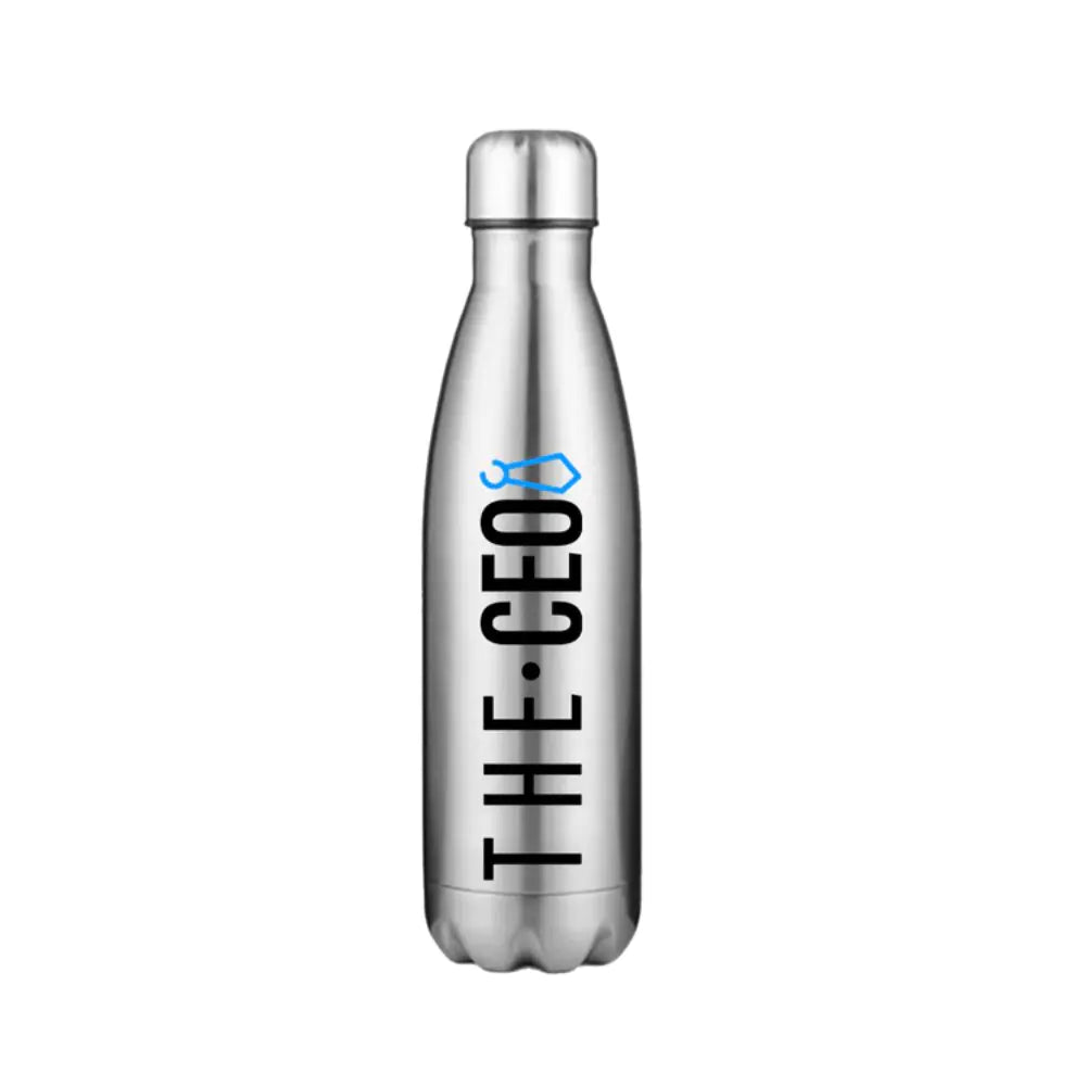 Stainless steel water bottle with The CEO text design